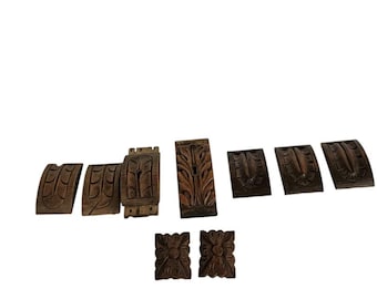Set of 9 Small Hand-Carved Antique Wooden Pediments & Architectural Trims