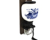 Dutch Delft Coffee Grinder Mill Ceramic Wall Mount hand Crank Windmill Blue White
