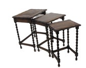 3 Vintage Barley Twist Nesting Side Stacking Tables Hand Carved Wood Barn Country Farmhouse Style