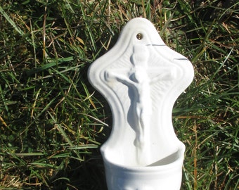 Antique White Holy Water Font Porcelain Church Wall Hanging Holland Maastricht