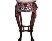 Tall Carved Wood Marble Top Rosewood Plant Stand Round Side Table Chinese 36.6 quot