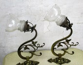 Couple Art Nouveau Wall Sconces Etched glass Sconces Brass Bird Eagle Chimera