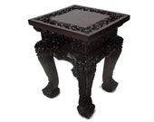 Low Small Ornate Dark Carved Wood Plant Stand Round Side Table Chinese 15.15 quot