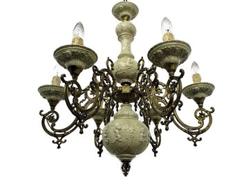 Vintage Capodimonte 6 Arm Chandelier Made in SpainPorcelain Vintage Capodimonte 6 Arm Chandelier Made in SpainPorcelain