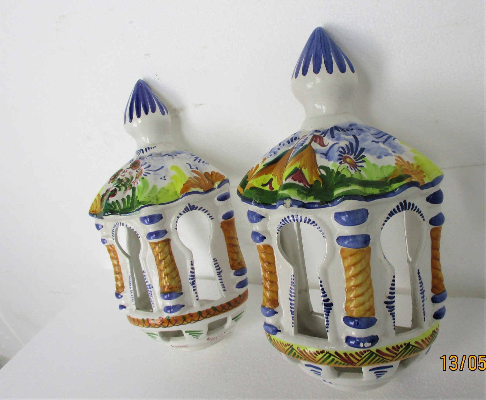 Couple Italian Ceramic Wall Hangings Polychrome for Candle or Etsy