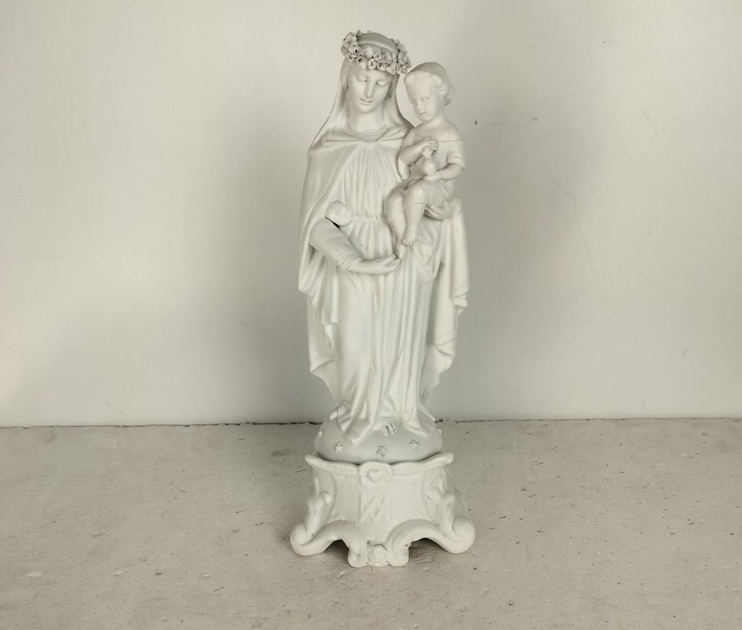 Antique Bisque Porcelain Statue Figurine Virgin Mary Madonna Infant ...