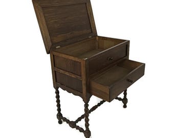 Barley Twist carved wood Sewing Quilting Cabinet Desk Table Edwardian  Antique WOW