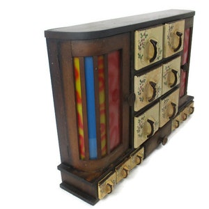 Art Deco Nouveau  Kitchen Spice Rack Cabinet pop art Herbs Spices  Jars Colored glass Very Rare