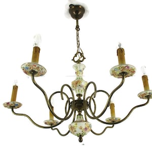 Capodimonte-Style Chandelier 6 arm Lights Italian Porcelain Flowers Vintage