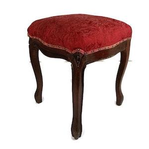 Antique Footstool Ottoman Wooden Legs Foot Rest 19th century Louis xv style Pink fabric