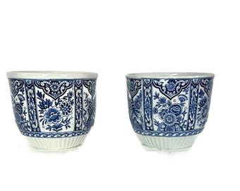 Juego de 2 macetas Boch Royal Sphinx azul de Delft blancas con diseño vintage