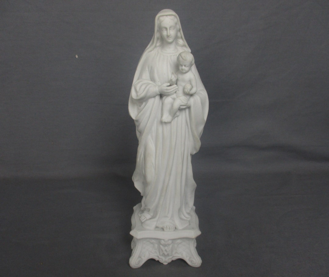 Antique 1900 Bisque Statue Virgin Mary Our Lady Madonna Infant Jesus 10 ...