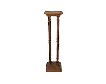 Tall stylish pedestal Pillar plant stand side table vintage carved wood 4 stems Two tier