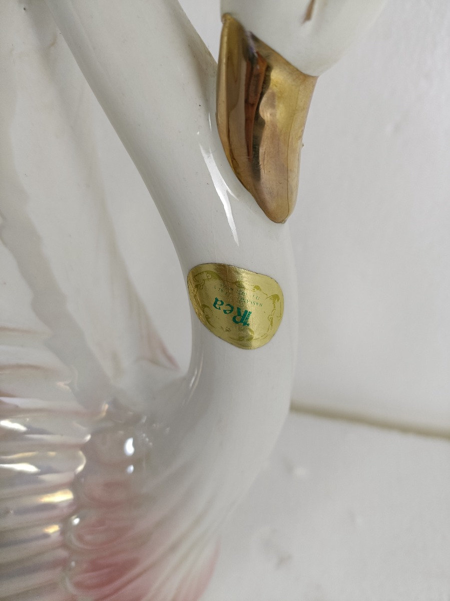 カポディモンテ イタリア製 陶器　白鳩 取っ手付き大型花瓶 白鳥 釉薬磁器 カポディモンテマーク ヴィンテージ