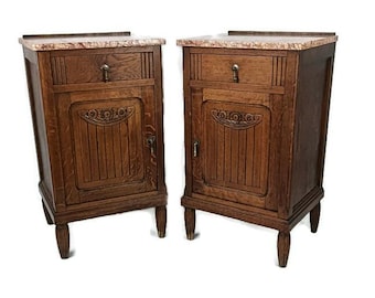 Stunning antique art deco couple Nightstands end tables wood marble Japandi style