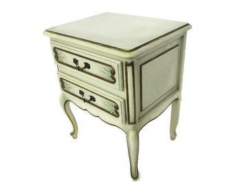 French Provincial White Crackled Chest of Drawers Wood Country Cottage Style