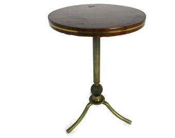 Vintage Side Coffee Wine Table Funky Formica Round Retro Brass Tripod Legs