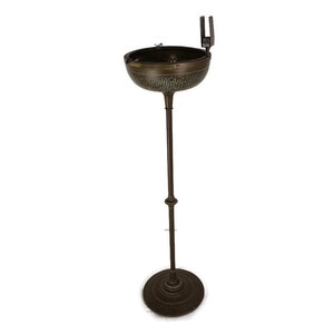Vintage Standing hammered Brass Glass Ashtray French Floor Cigarette Holder Stand Mid Century