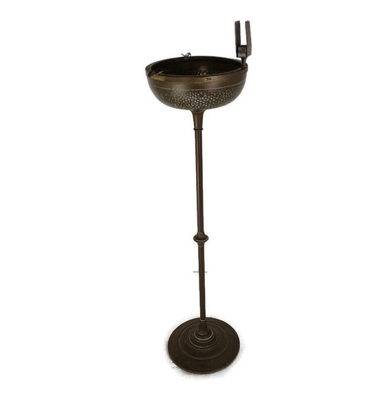 cigarette holder stand Vintage Standing Hammered Brass Glass Ashtray French Floor Cigarette Holder  Stand Mid Century