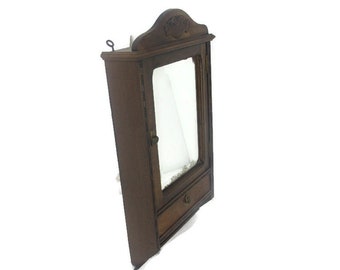 Apothecary Bathroom Medicine Kitchen Cabinet Ornate Carved Wood Beveled glass