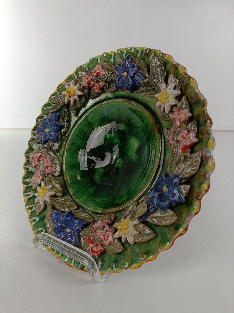 Antique Art Deco Pottery faience Ceramic Charger Plate France Decorative image 5