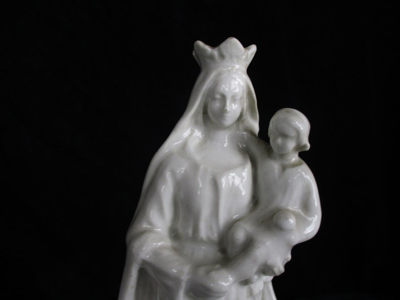Porcelain Statue Virgin Mary Madonna Our Lady Crowned Infant image 1
