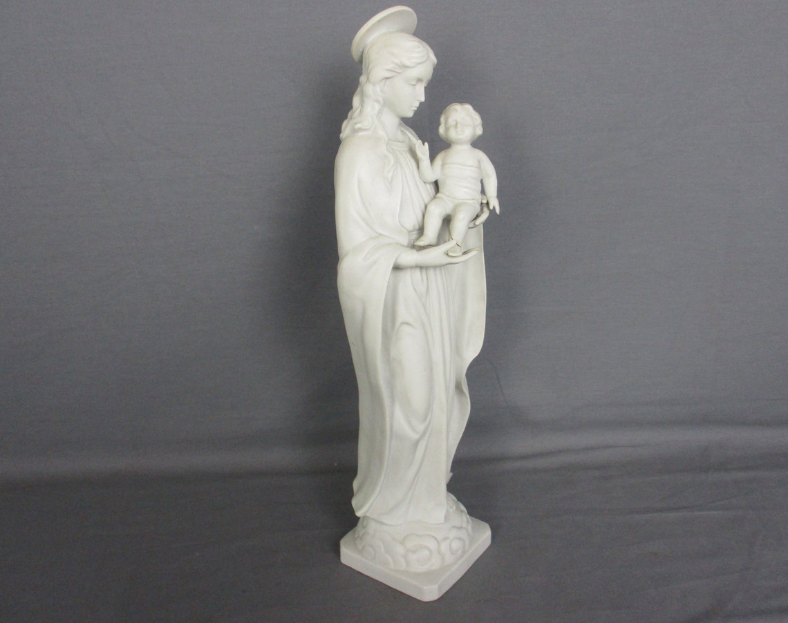 French Antique 1900 Bisque Statue Virgin Mary Our Lady Madonna Infant ...