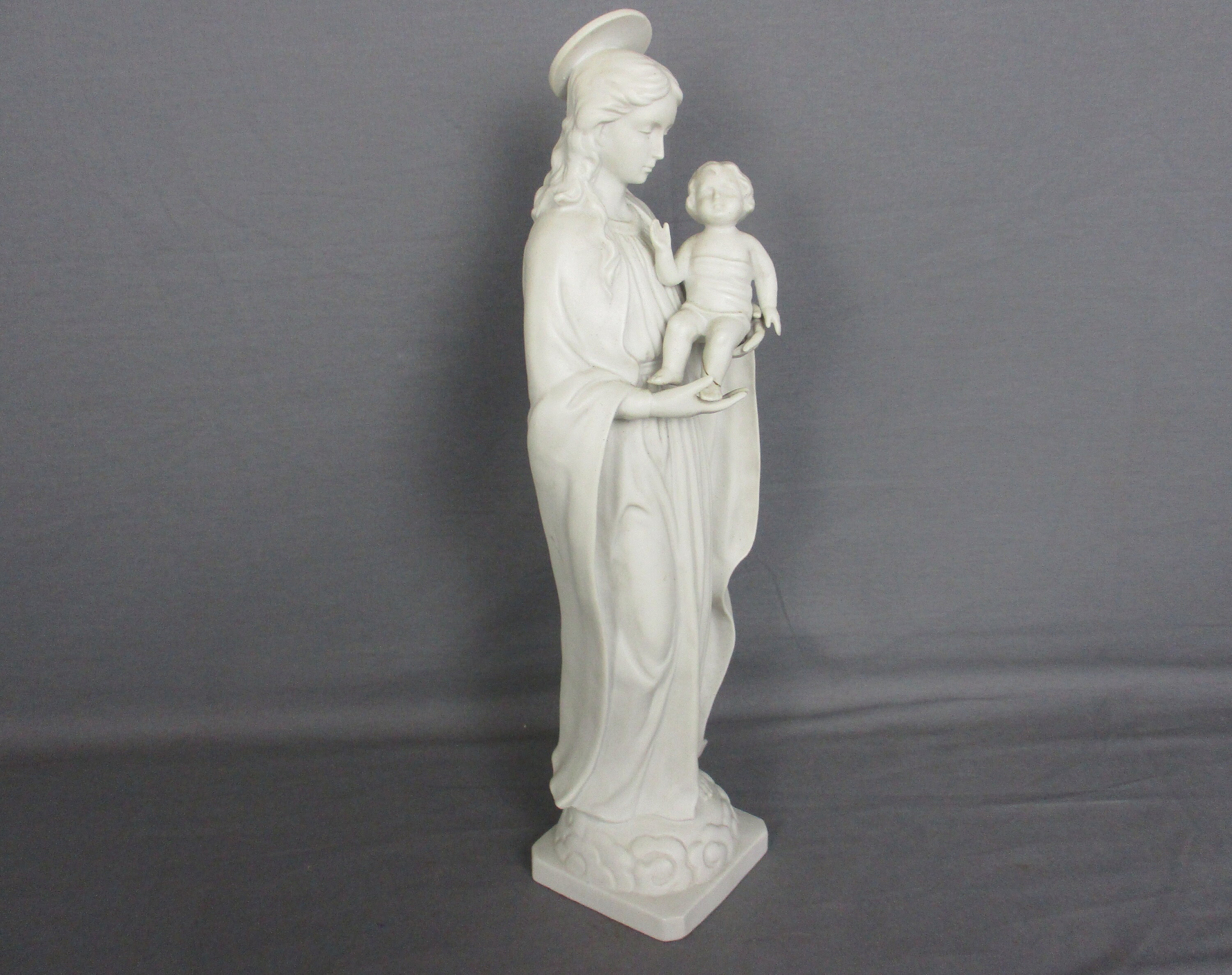 French Antique 1900 Bisque Statue Virgin Mary Our Lady Madonna Infant ...