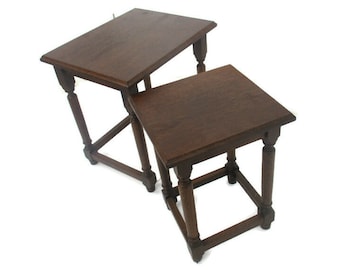 set of 2 Mid Century Wooden Stacking Nesting Tables Side Coffee Tables