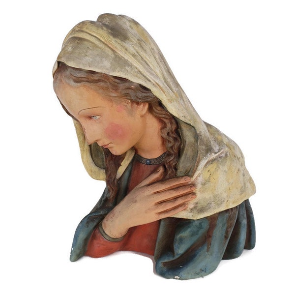 Vierge Marie Vierge bénie statue en plâtre buste en plâtre Art déco des années 1920 antique