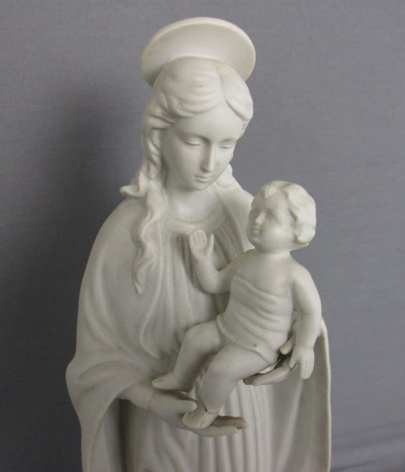 French Antique 1900 Bisque Statue Virgin Mary Our Lady Madonna Infant ...