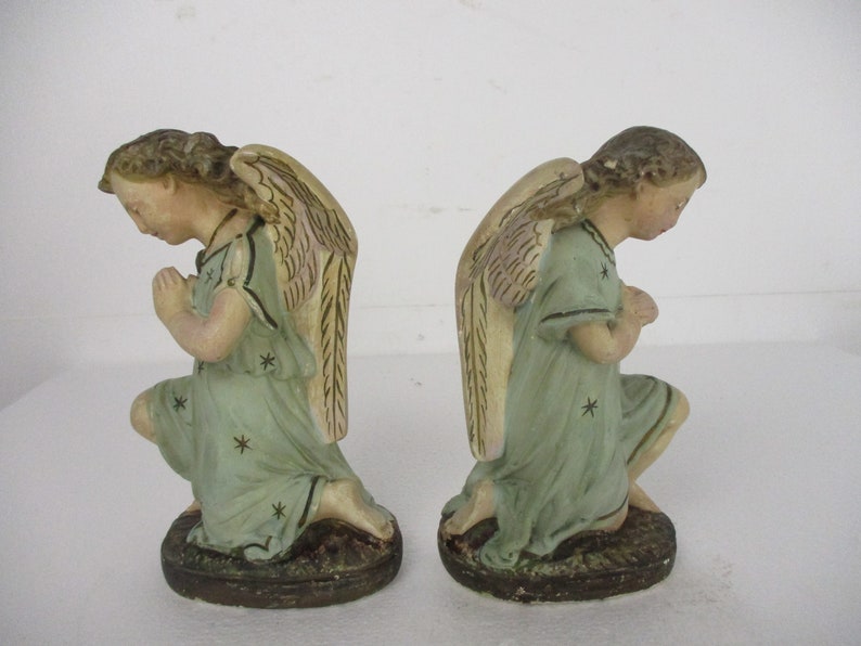 Couple Angel Statues Figurines Antique Plaster Praying Angels Etsy