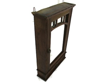 Kitchen Medicine Apothecary Bathroom Cabinet Glass Ornate Carved Wood Vintage