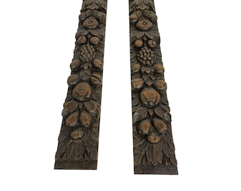 Par de ménsulas antiguas talladas a mano en madera, bajorrelieve arquitectónico 3D, molduras y listones recuperados.