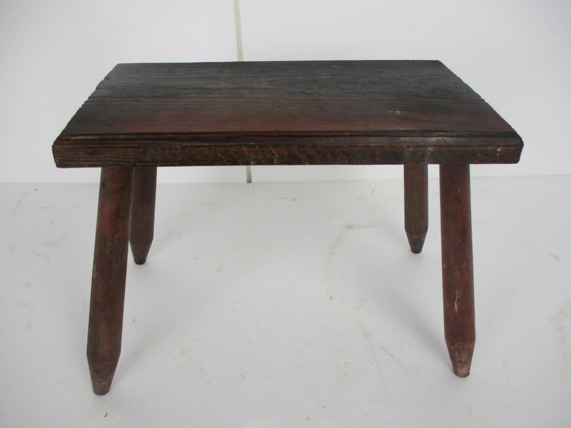 Hand Carved wood  Milking Stool Style Pedestal Table Plant Flower Bonsai Stand Side Table Barn Country Style Funky French, foto 2 di 5