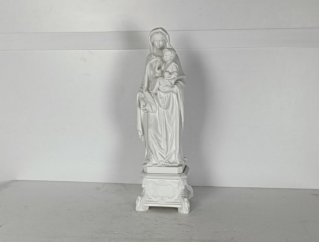 Large Antique French Bisque Porcelain Statue Madonna Virgin Mary Infant ...