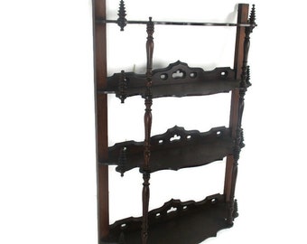 Edwardian Shelf Cabinet Bobbin Spindles Standing and Hanging Wood Gorgeous HTF
