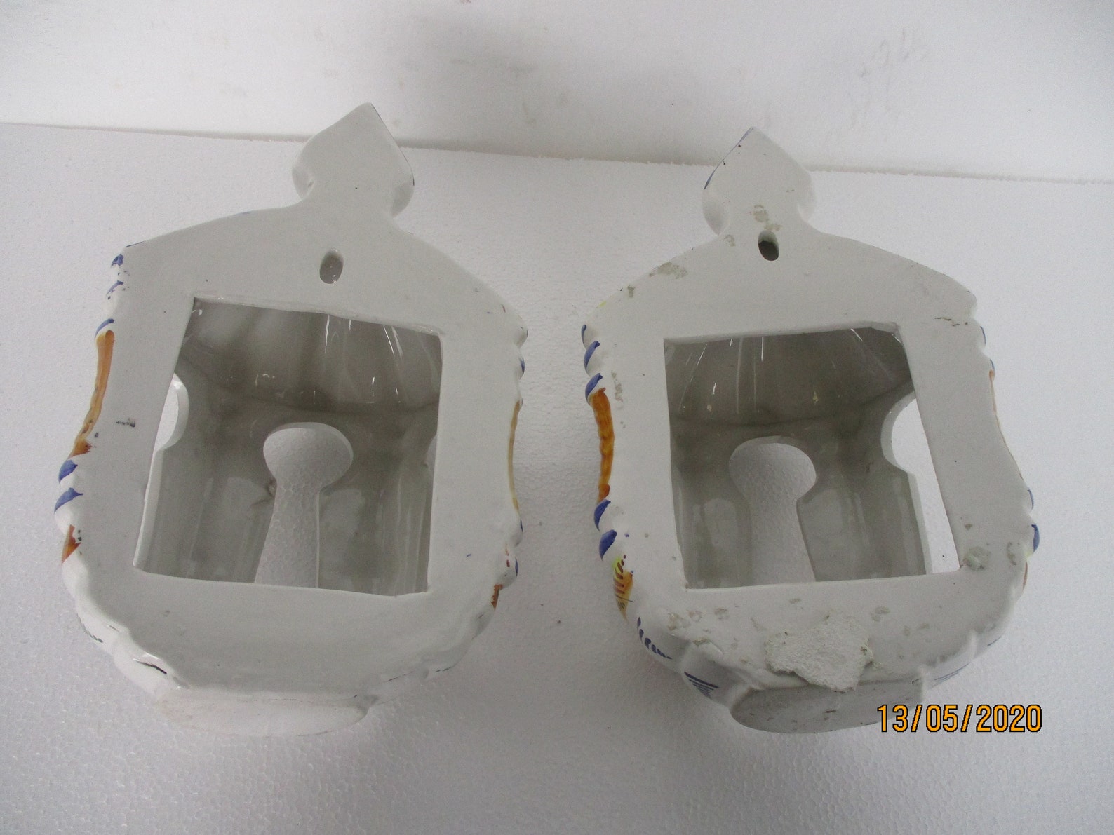 Couple Italian Ceramic Wall Hangings Polychrome for Candle or Etsy