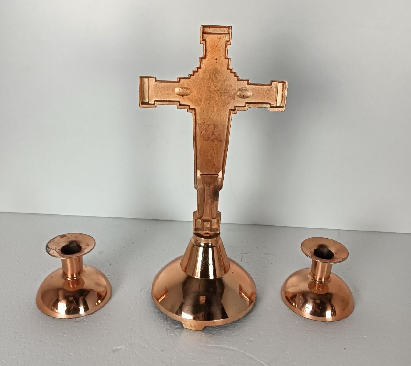 3 Piece Altar Set Crucifix Candle Holders Candle Sticks Faux Marble ...