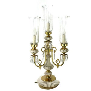 Parlour Table Desk Lamp 4 Lights Porcelain Etched Glass Hollywood Regency Italy