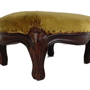 Antique Low Footstool Ottoman French  Fabric Louis XV style Hobnails