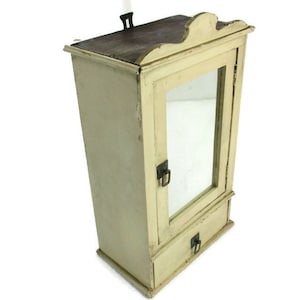 Vintage French Provincial White Painted Wood Medicine Wall Cabinet Apothecary Rustic Barn Country farmhouse