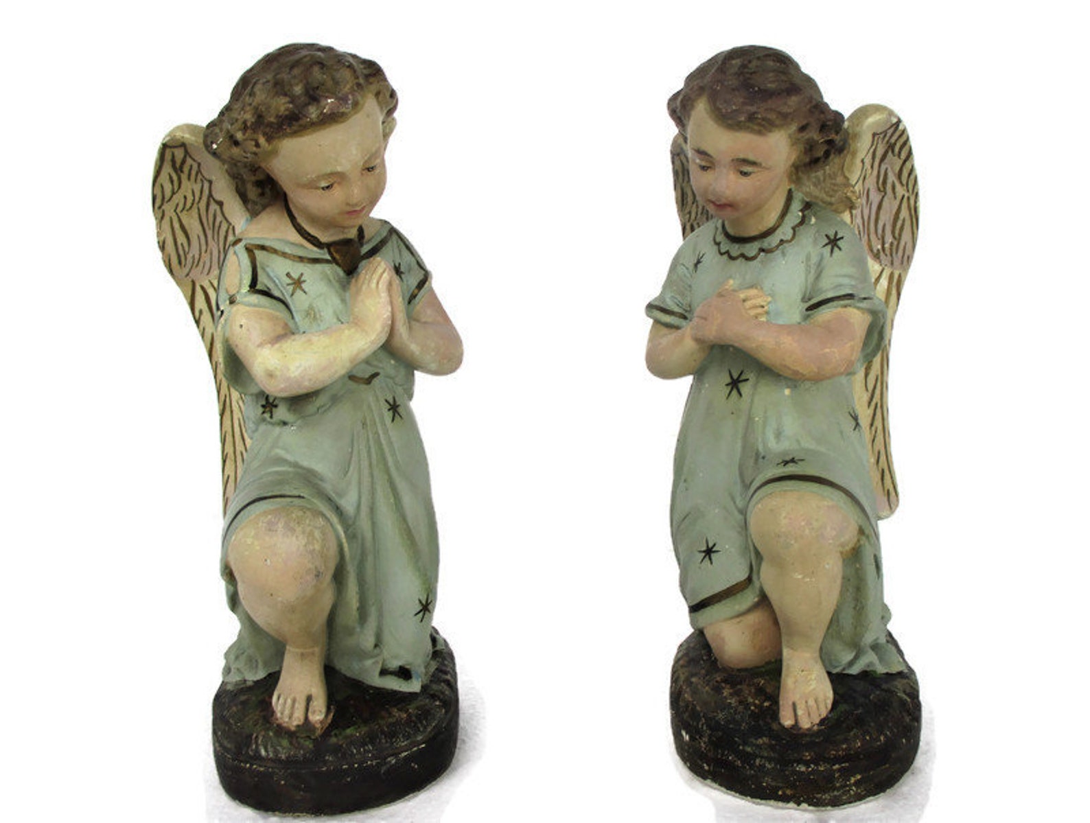 Couple Angel Statues Figurines Antique Plaster Praying Angels Etsy
