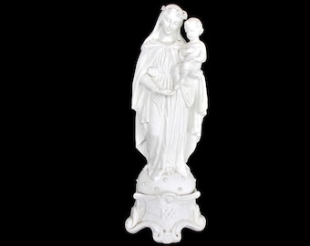 Large French Antique 1900 Bisque Statue Virgin Mary Our Lady Madonna Infant Jesus Exquisite 17.51"