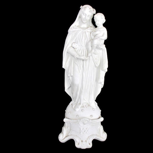 Large French Antique 1900 Bisque Statue Virgin Mary Our Lady Madonna Infant Jesus Exquisite 17.51"