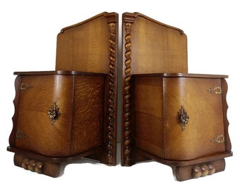 Pair Couple Antique Jugendstil Nightstands wood Barley twist End tables Vanity Cabinets