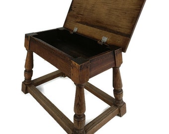 Mesa auxiliar estilo granero antiguo, escritorio de madera tallada de roble, mesa de costura acolchada, granja