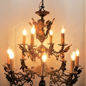 Large French Impressive 12 Arms Lights Castle Medusa Chandelier Lion Heads HTF image 2