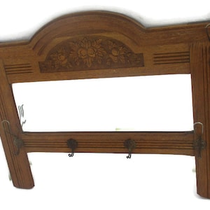 Antique Gorgeous Large Beveled Glass Mirror Hand Carved Wood Coat Rack WOW Hallway Art Deco