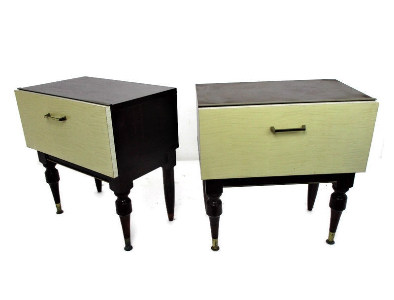 Paire De Deux Tables Chevet Vintage Vintage, Chevet, Bois Rétro Bicolore, Milieu Du Siècle, Wow